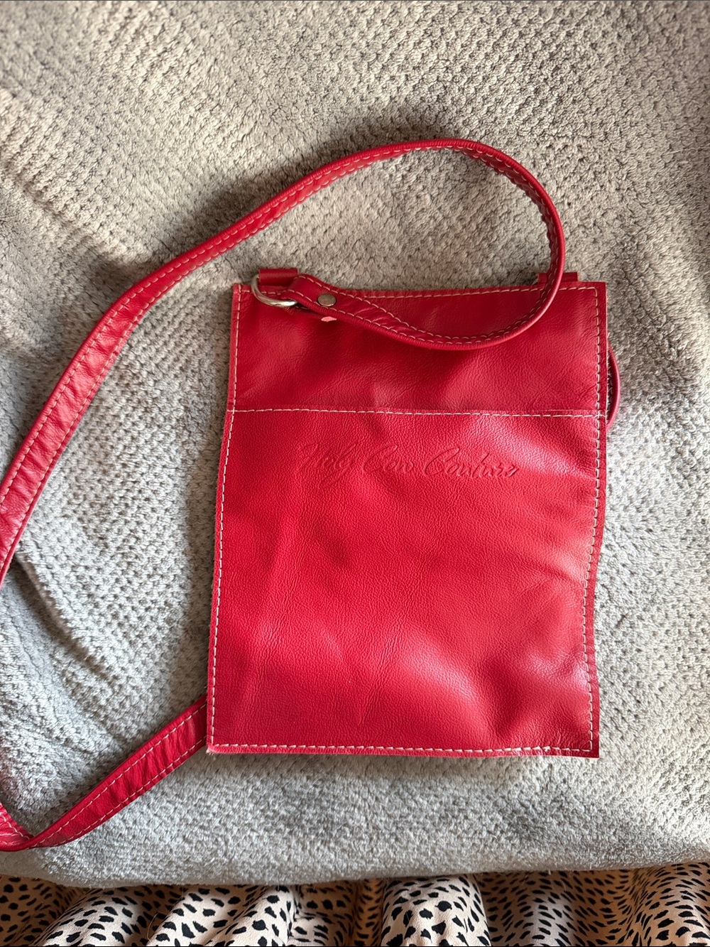 Red Leather Crossbody with Black-and-White Haircalf Panel - Picture 4 of 6